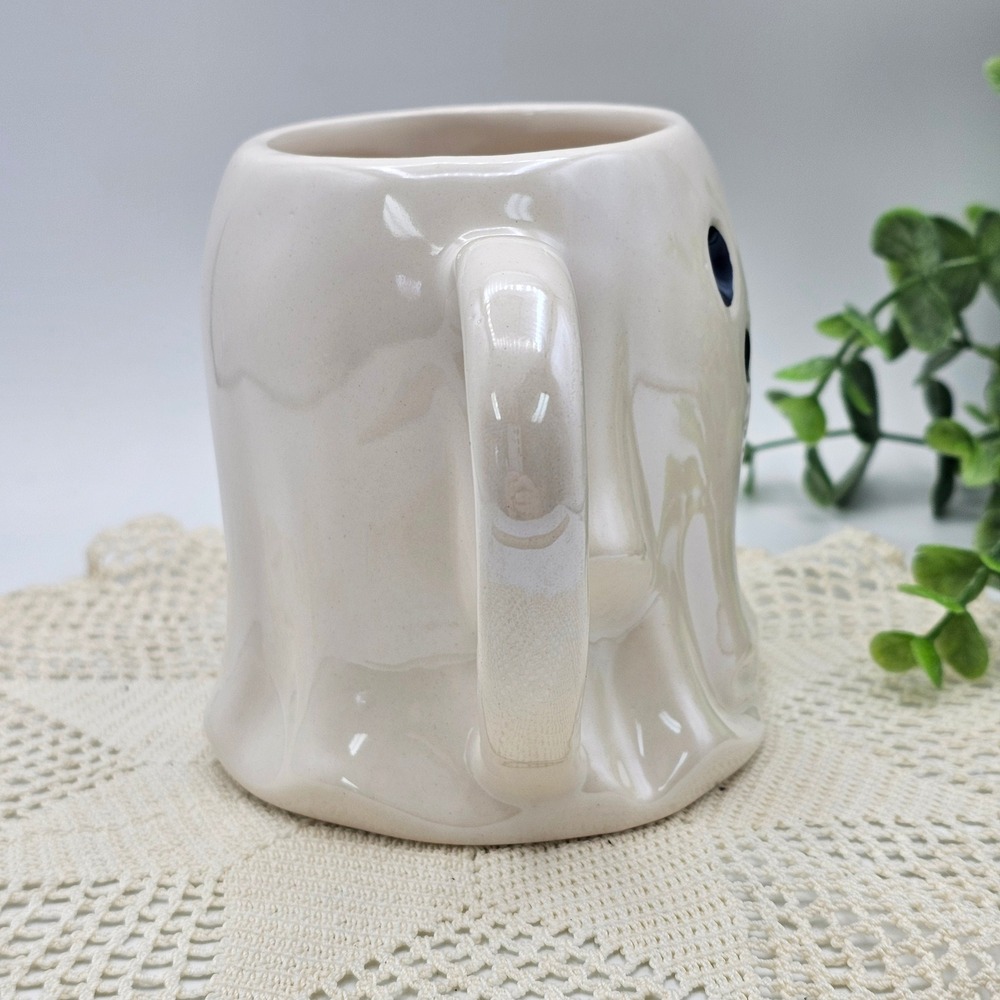 Iridescent Ghost Stoneware Mug Pearl White Halloween Spooky Coffee Cup 15oz - Picture 3 of 7